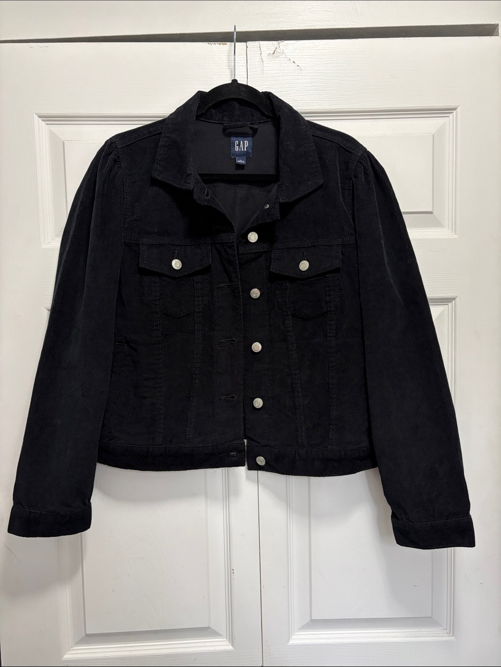 GAP Black Corduroy Trucker Jacket women’s large - Picture 1 of 11